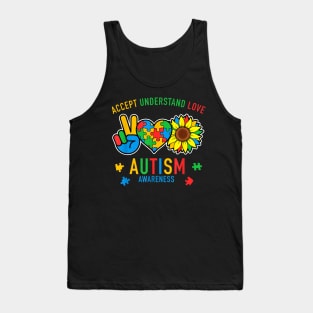 Accept Understand Love Autism Awareness Sunflower Tank Top